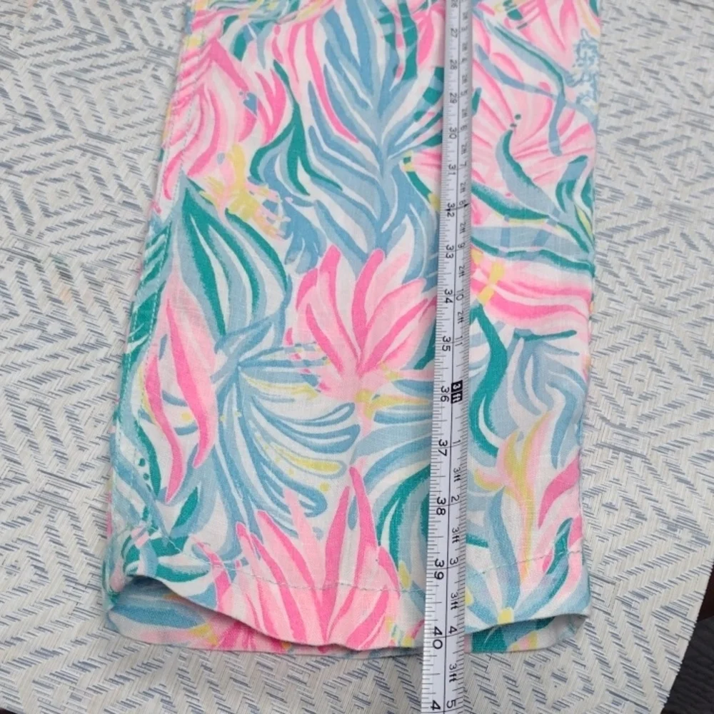 Lilly Pulitzer 100% linen Pink and Blue Tropical Pants - Picture 11 of 16